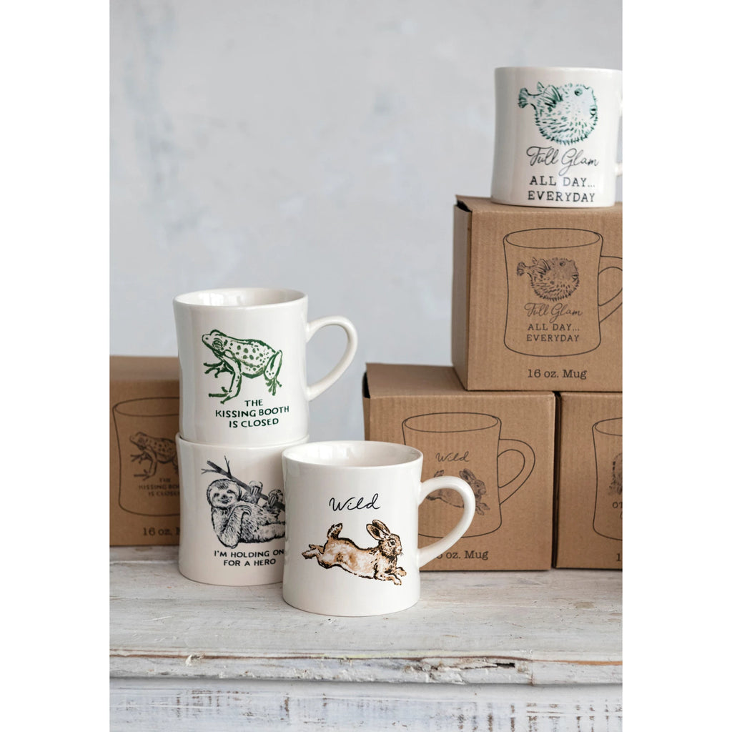 16 oz. Stoneware Mug w/ Gift Box, Animal & Saying, |8 Styles - Mockingbird on Broad