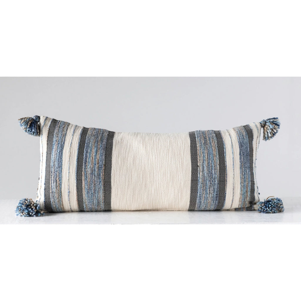 36" x 16" Striped Lumbar Pillow with Tassels - Mockingbird on Broad