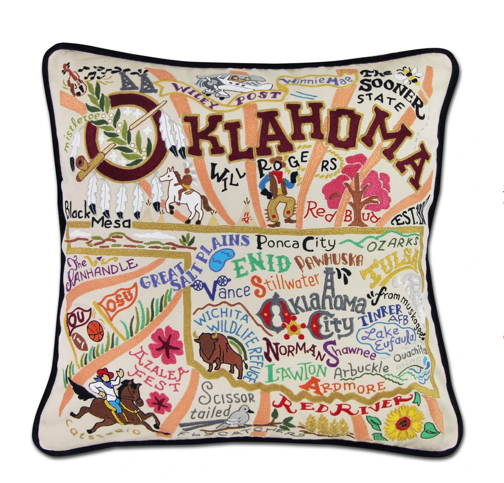 catstudio - Oklahoma Pillow - Mockingbird on Broad
Capturing the essence of a place, each of our geography collection pillows is EMBROIDERED by HAND on 100% organic cotton.