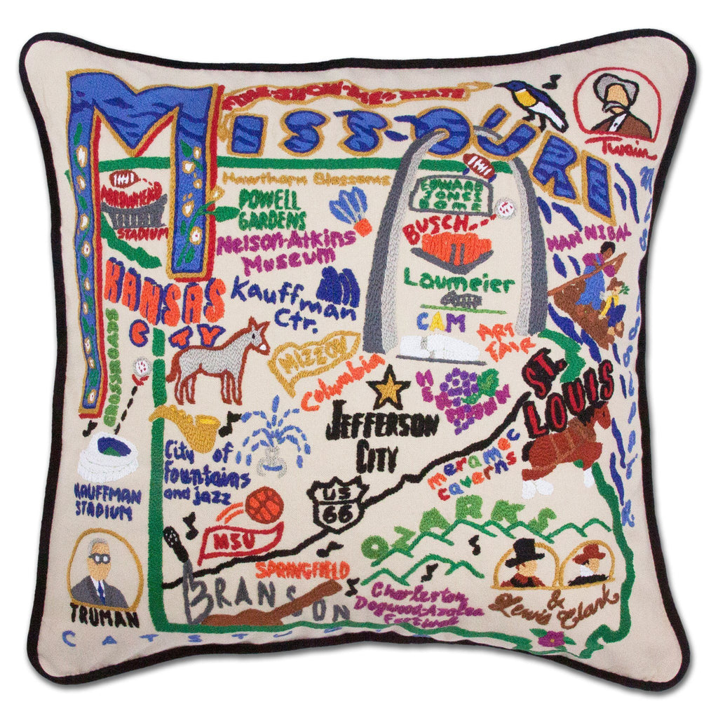catstudio - Missouri Pillow - Mockingbird on Broad
Capturing the essence of a place, each of our geography collection pillows is EMBROIDERED by HAND on 100% organic cotton.