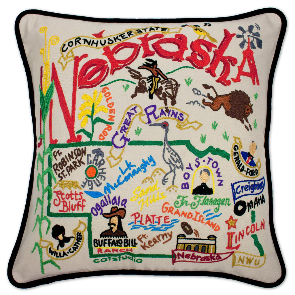 catstudio - Nebraska Pillow - Mockingbird on Broad
Capturing the essence of a place, each of our geography collection pillows is EMBROIDERED by HAND on 100% organic cotton.