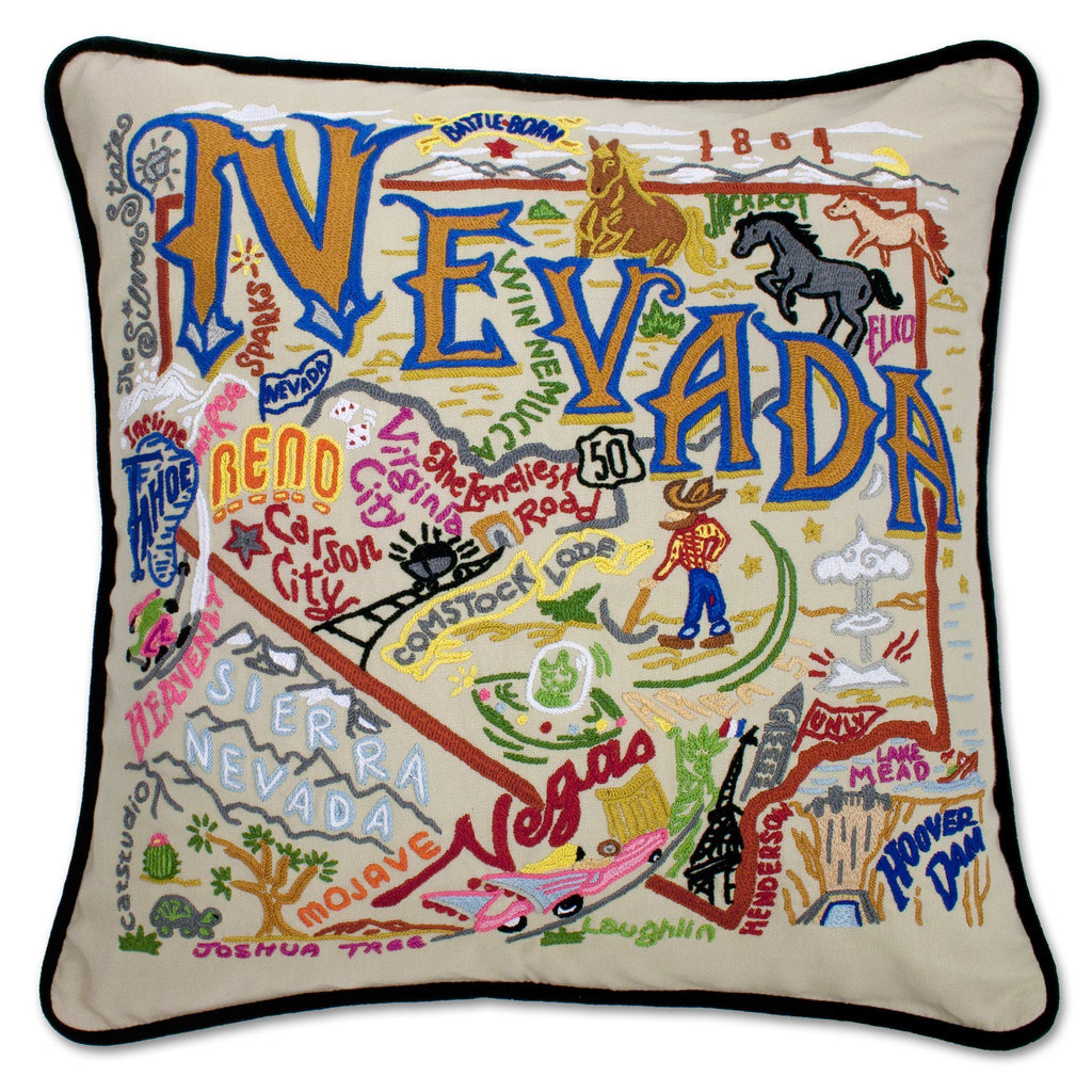 catstudio - Nevada Pillow - Mockingbird on Broad
Capturing the essence of a place, each of our geography collection pillows is EMBROIDERED by HAND on 100% organic cotton.