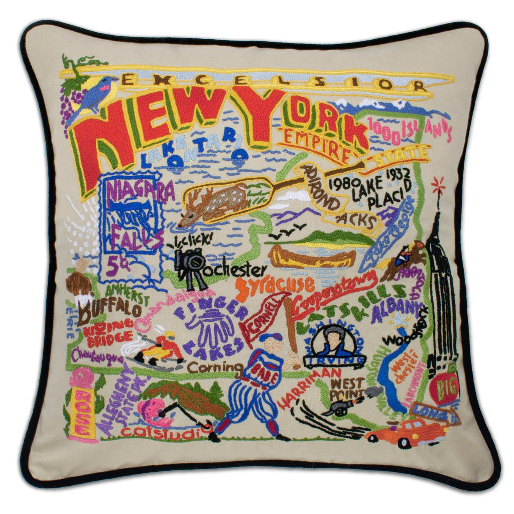 catstudio - New York State Pillow - Mockingbird on Broad
Capturing the essence of a place, each of our geography collection pillows is EMBROIDERED by HAND on 100% organic cotton.