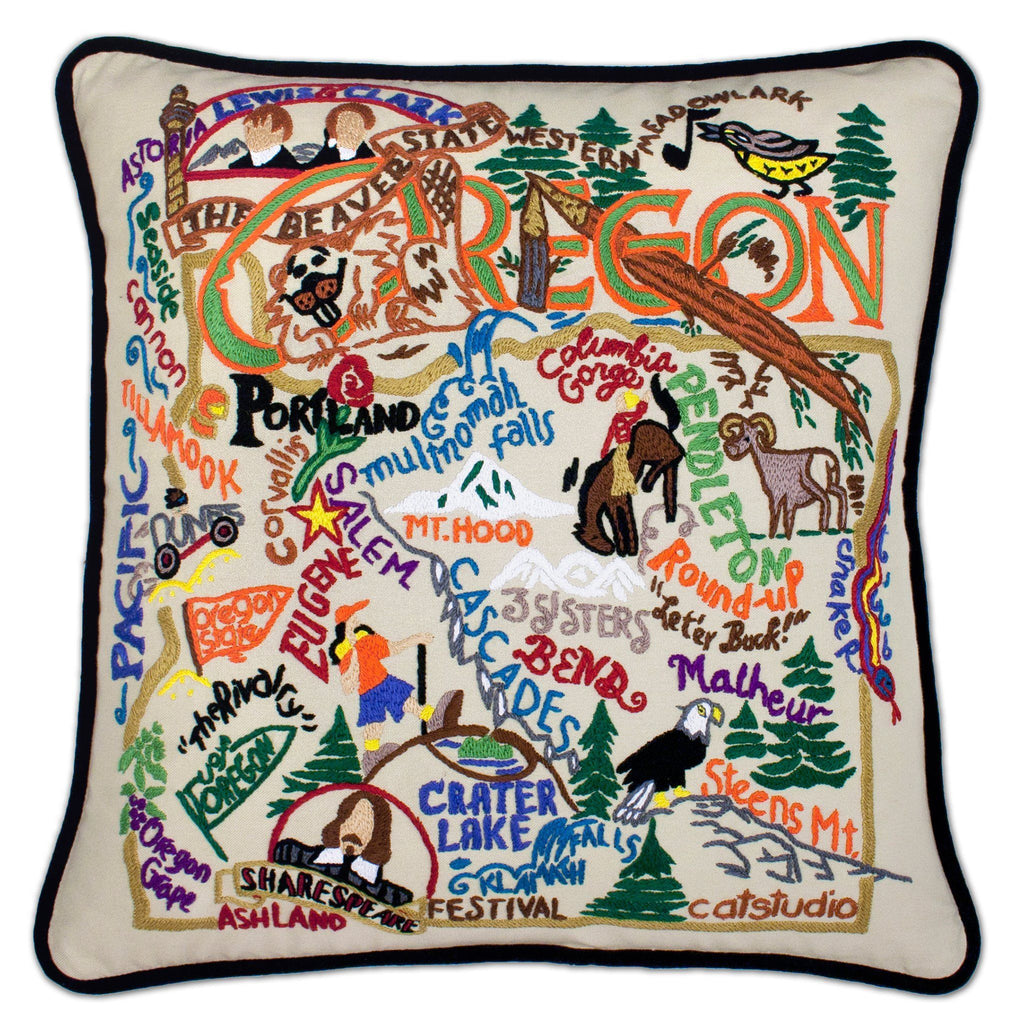 catstudio - Oregon Pillow - Mockingbird on Broad
Capturing the essence of a place, each of our geography collection pillows is EMBROIDERED by HAND on 100% organic cotton.