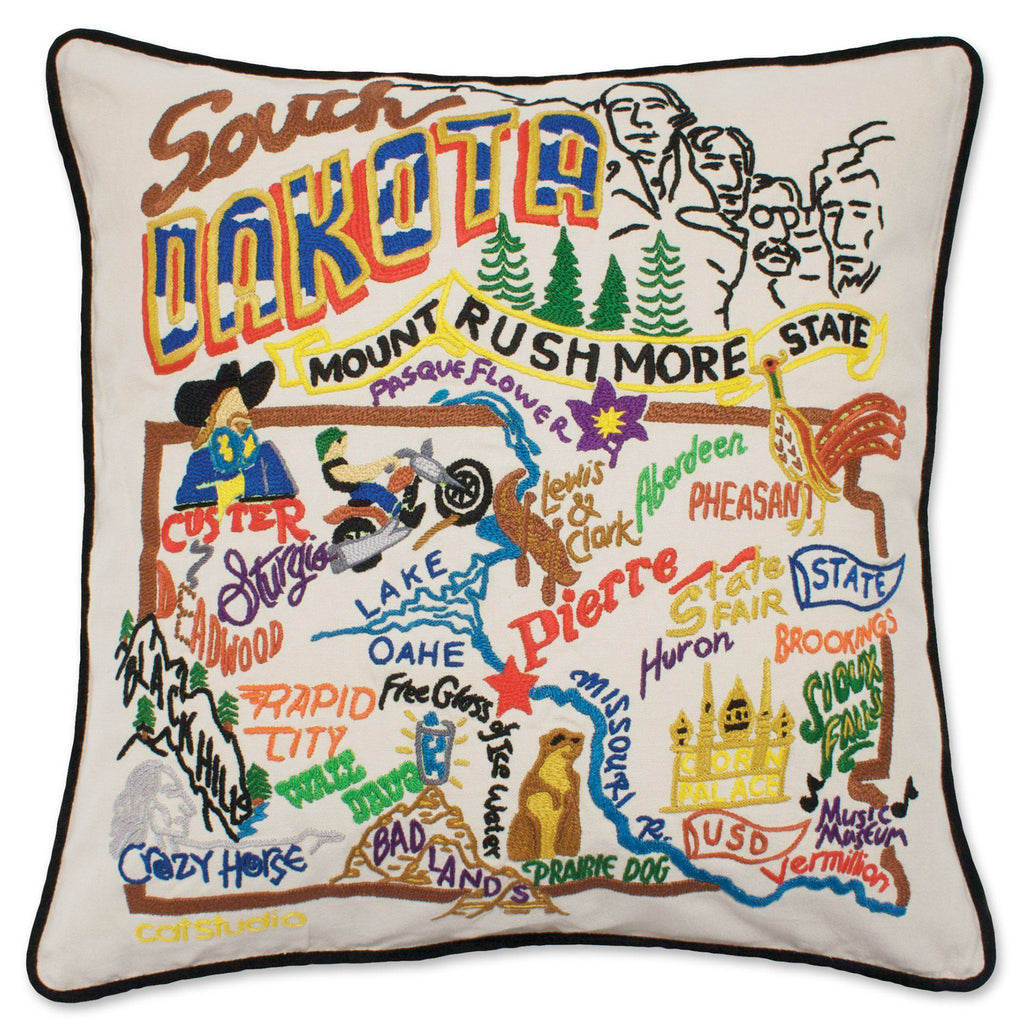 catstudio - South Dakota Pillow - Mockingbird on Broad
Capturing the essence of a place, each of our geography collection pillows is EMBROIDERED by HAND on 100% organic cotton.