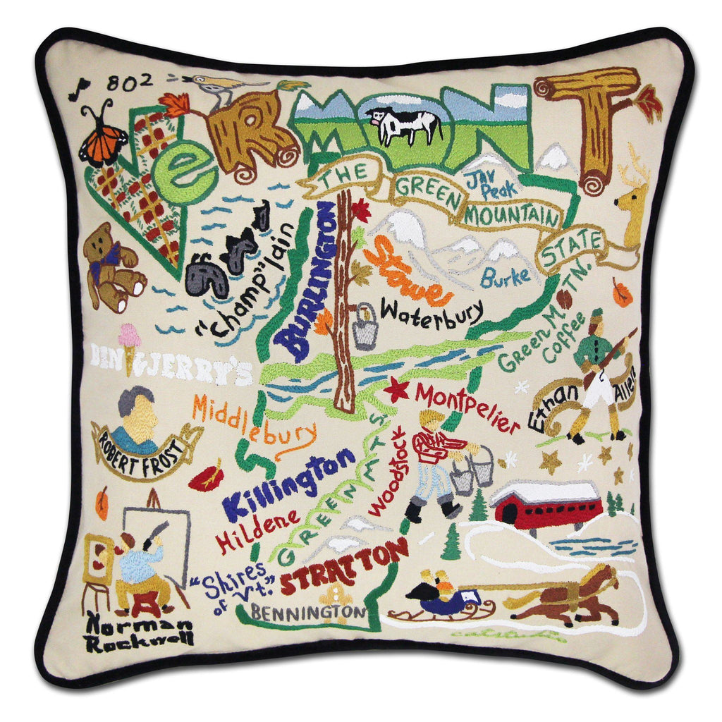 catstudio - Vermont Pillow - Capturing the essence of a place, each of our geography collection pillows is EMBROIDERED by HAND on 100% organic cotton.