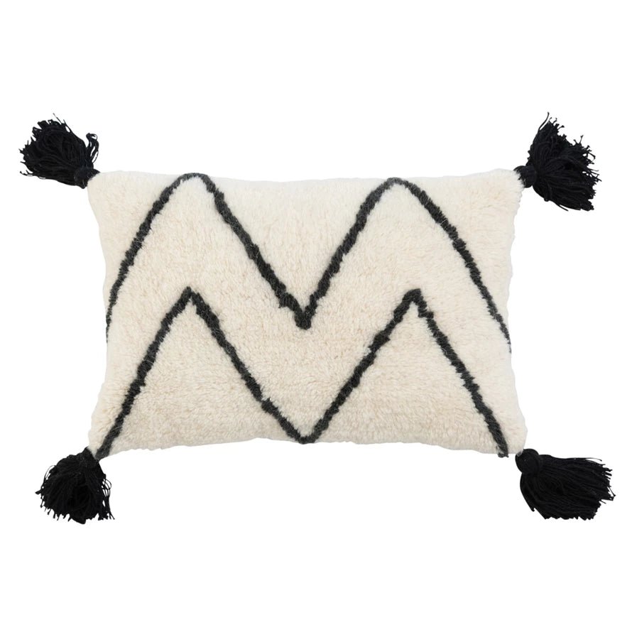 16" x 10" Wool Blend Tufted Lumbar Pillow w/ Chevron & Tassels - Mockingbird on Broad
