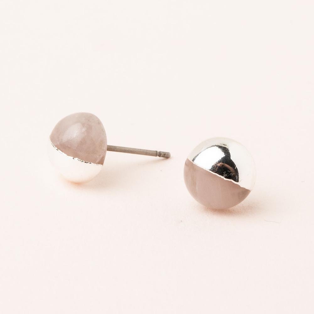 Dipped Stone Stud Earrings - Rose Quartz & Silver - Mockingbird on Broad