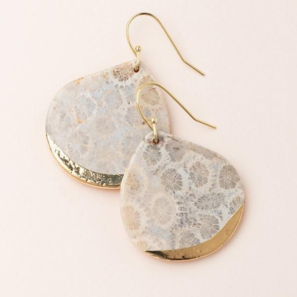 Stone Dipped Teardrop Earring - Fossil Coral Gold - Mockingbird on Broad