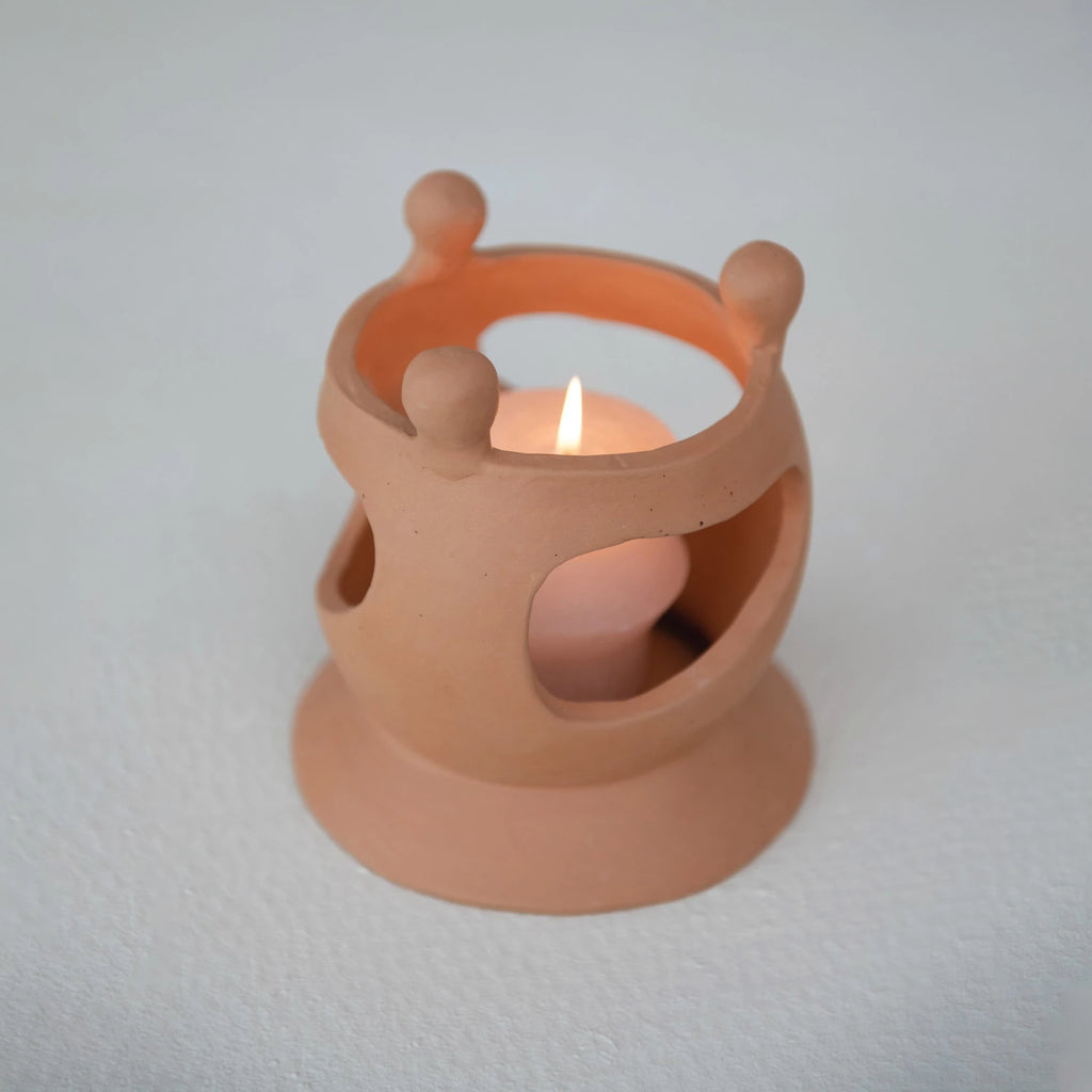 Handmade Terra-cotta Candle Holder w/ Circle of Friends - Mockingbird on Broad