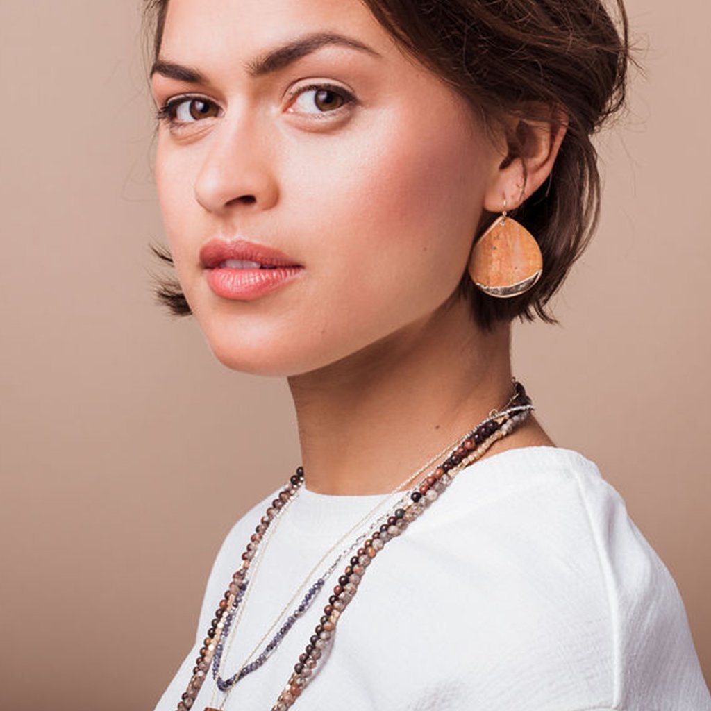 Stone Dipped Teardrop Earring - Labradorite & Gold - Mockingbird on Broad