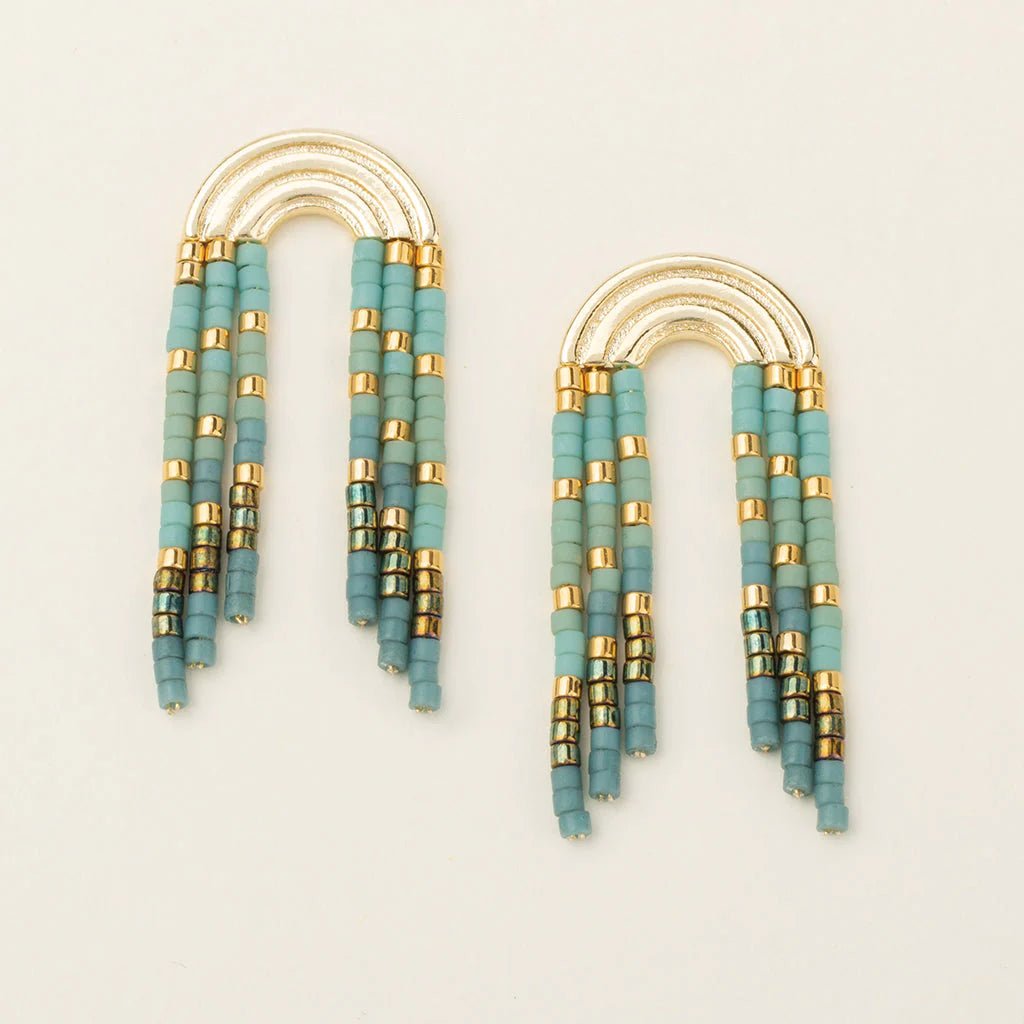 Miyuki Rainbow Fringe Earring - Turquoise/Gold - Mockingbird on Broad