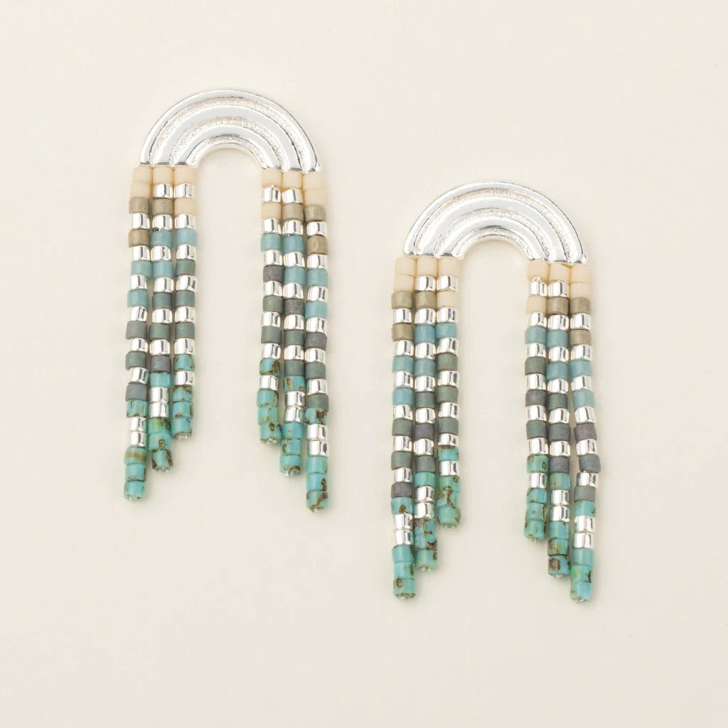 Miyuki Rainbow Fringe Earring - Turquoise/Silver - Mockingbird on Broad