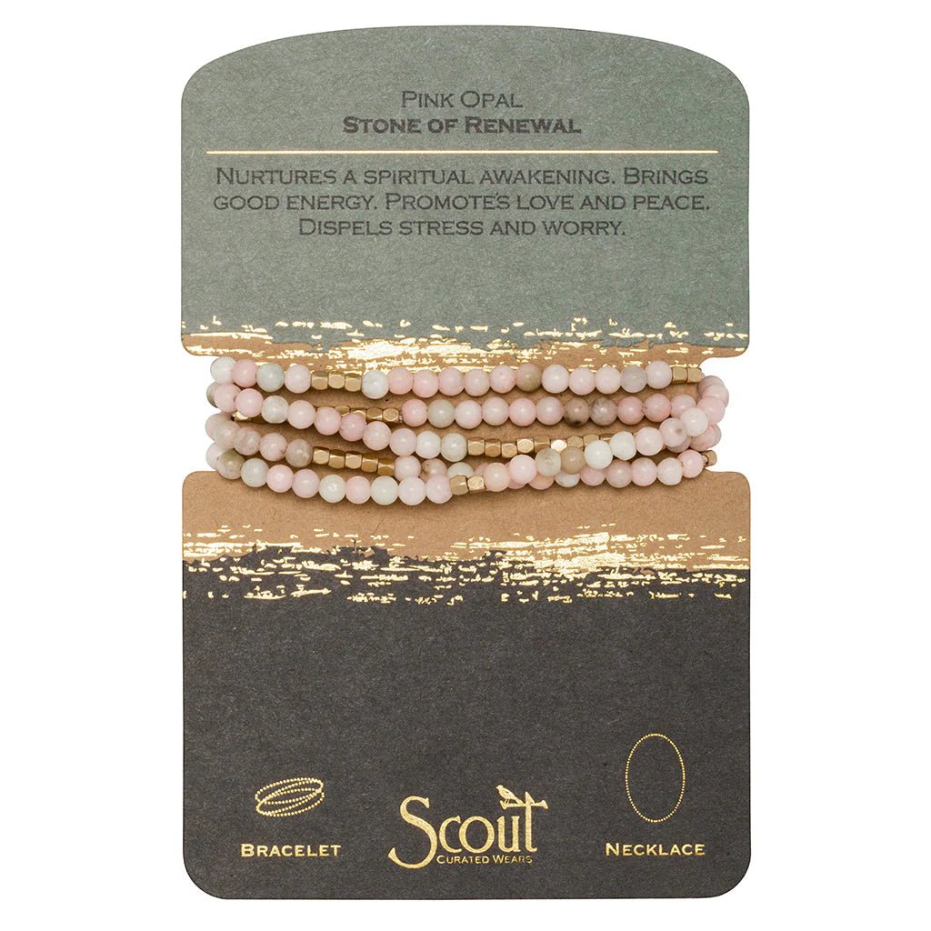 Stone Wrap Bracelet/Necklace - Pink Opal - Mockingbird on Broad
