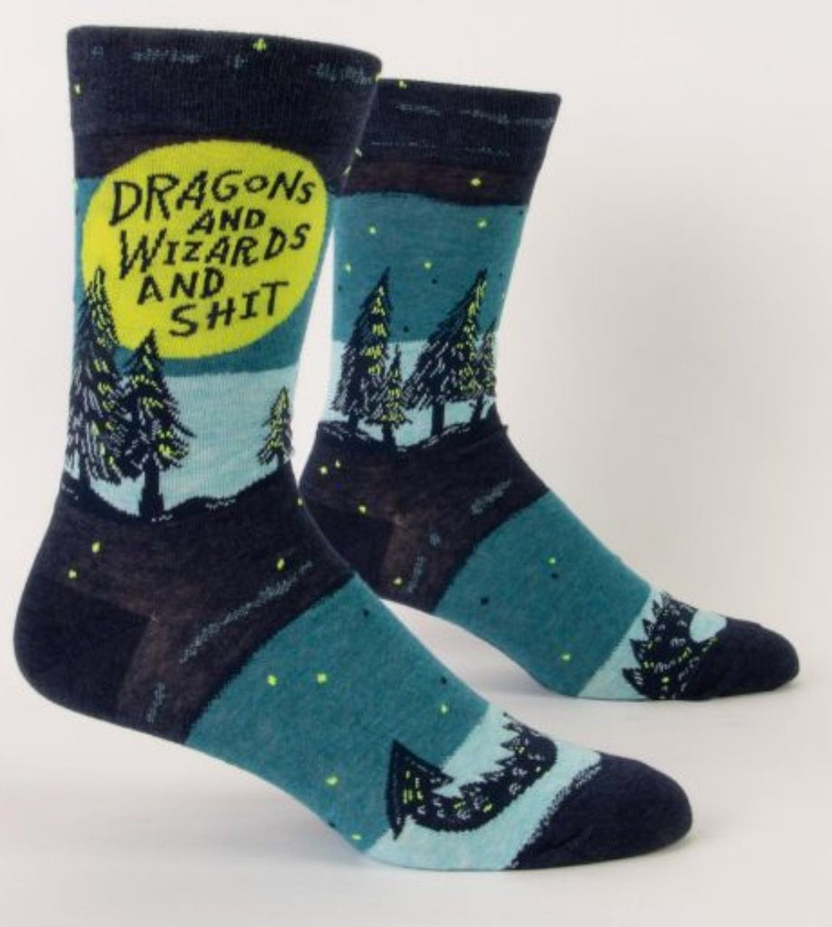 Men's Crew Socks - Dragons And Wizards And Shit - Mockingbird on Broad