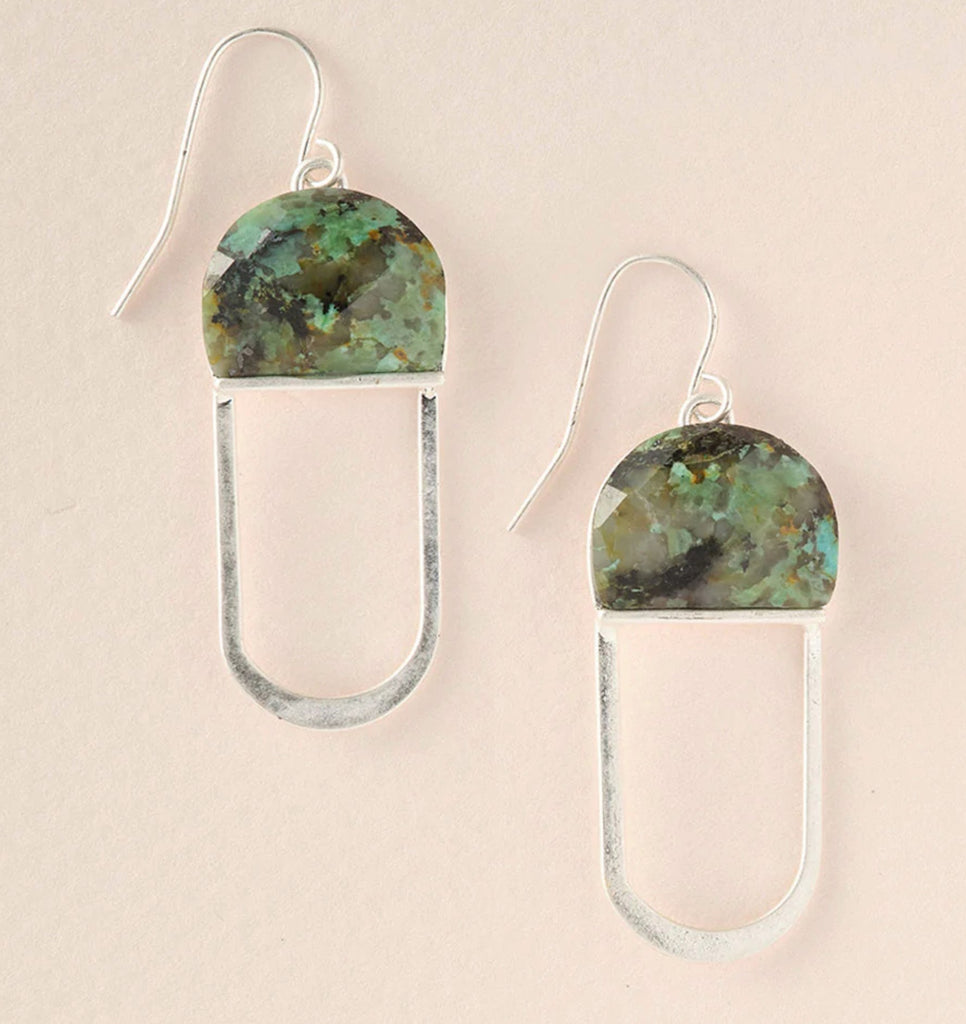 Modern Stone Chandelier Earring - African Turquoise Silver - Mockingbird on Broad