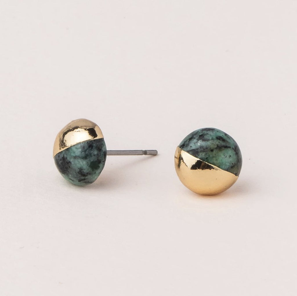 Dipped Stone Stud Earrings - African Turquoise & Gold - Mockingbird on Broad