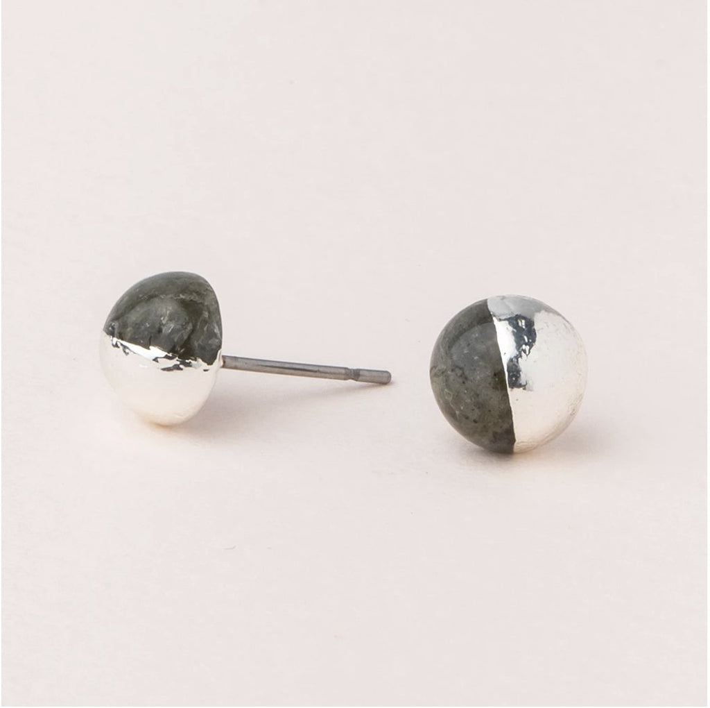 Dipped Stone Stud Earrings - Labradorite & Silver - Mockingbird on Broad