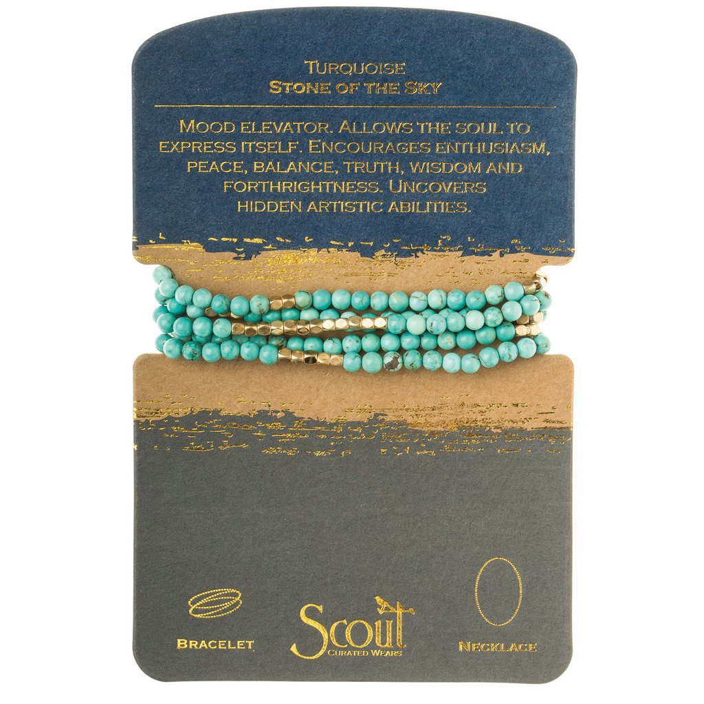 Stone Wrap Necklace/Bracelet - Turquoise & Gold - Mockingbird on Broad
