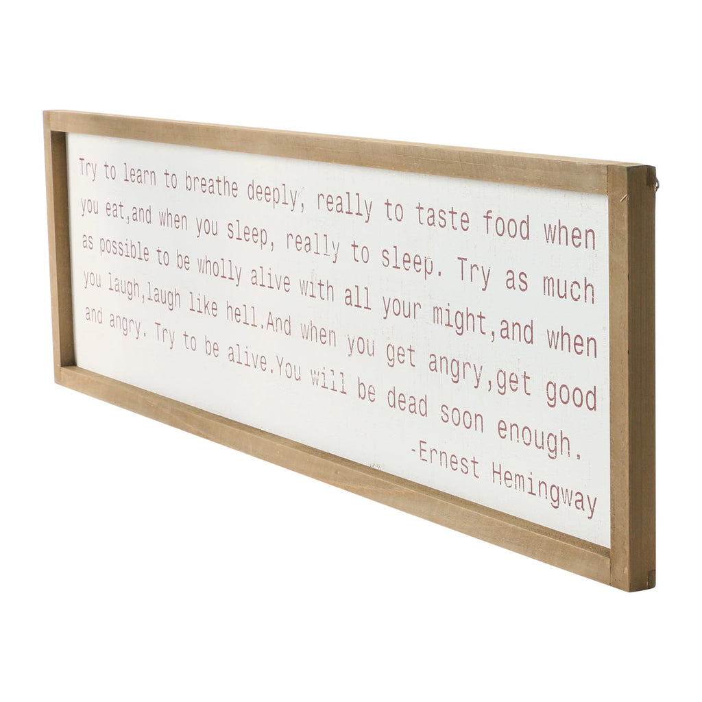 Try To Learn Wood/ Hemingway Quote Framed Wall Decor - Mockingbird on Broad