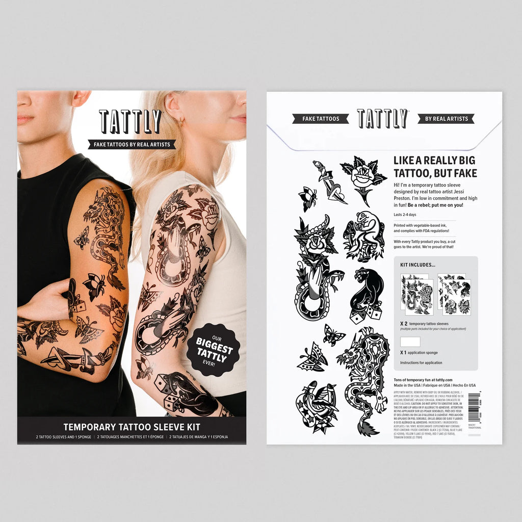 Temporary Tattoo - Wacky Traditional Sleeve Kit - Mockingbird on Broad