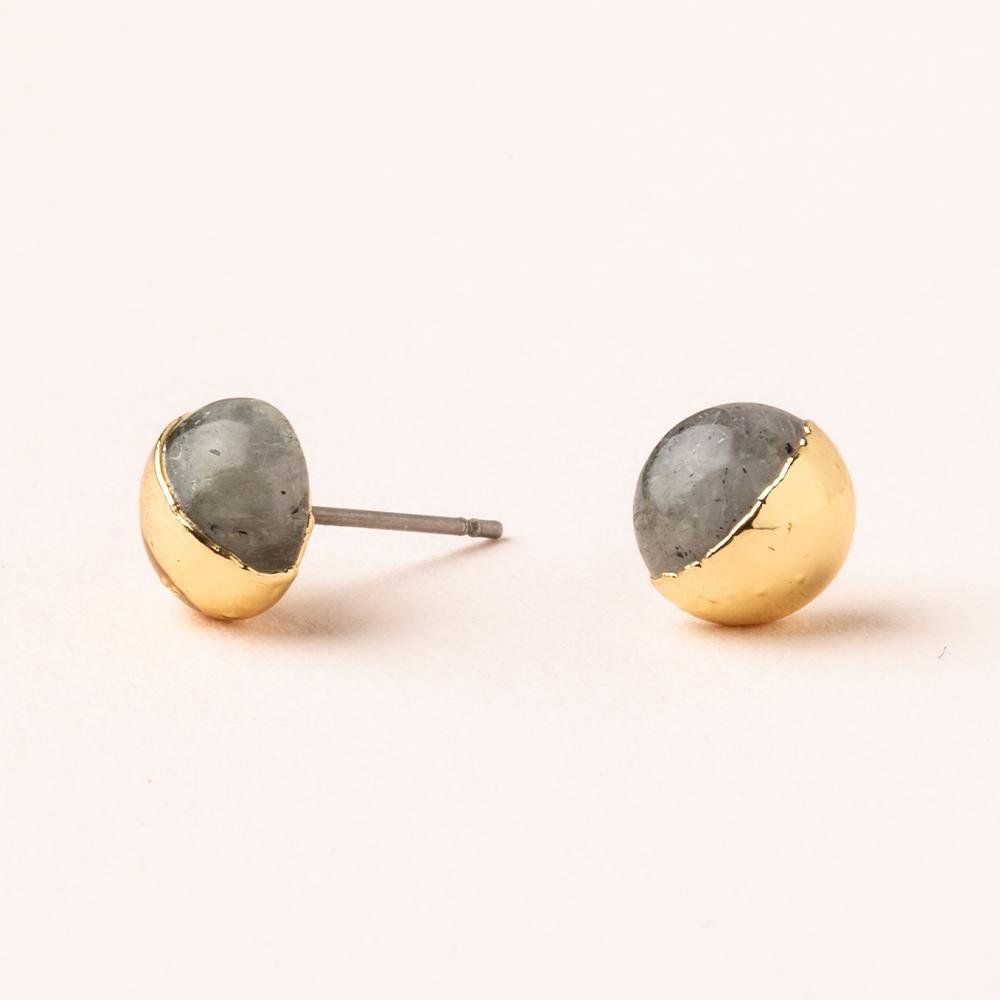 Dipped Stone Stud Earrings - Labradorite & Gold - Mockingbird on Broad