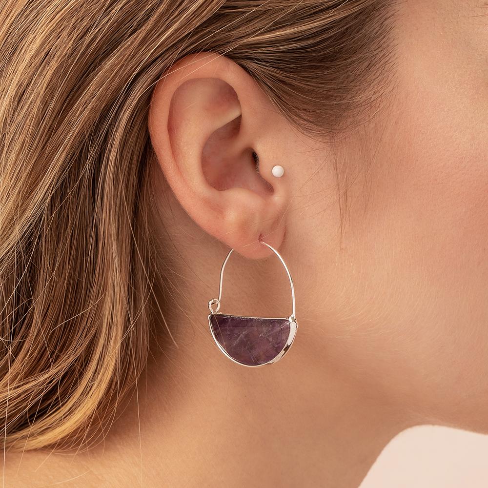 Stone Prism Hoop Earring - Amethyst/Silver - Mockingbird on Broad