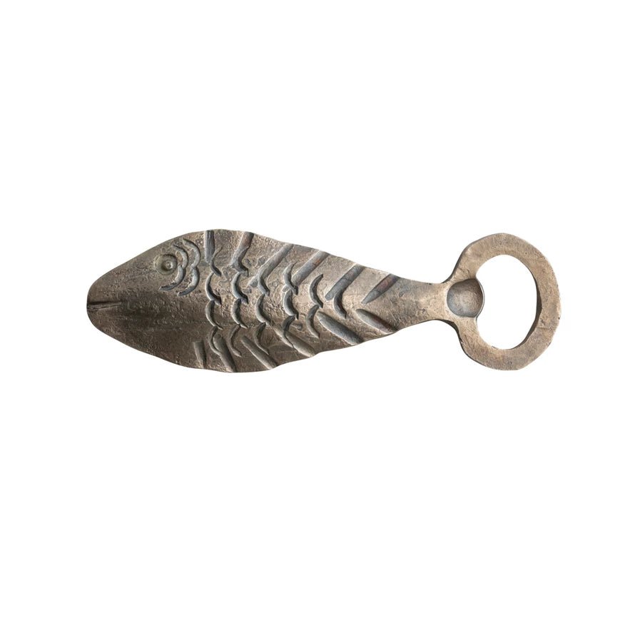 Cast Metal Fish Bottle Opener, Antique Brass Finish - Mockingbird on Broad