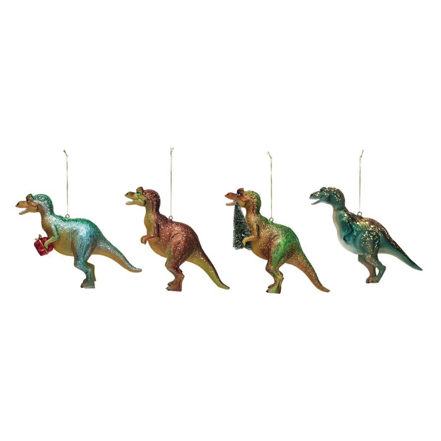 Dinosaur w. Tree/Present & Glitter Ornament, 4 Styles - Mockingbird on Broad