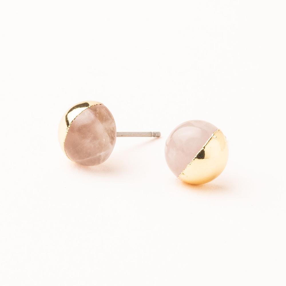 Dipped Stone Stud Earrings - Rose Quartz & Gold - Mockingbird on Broad