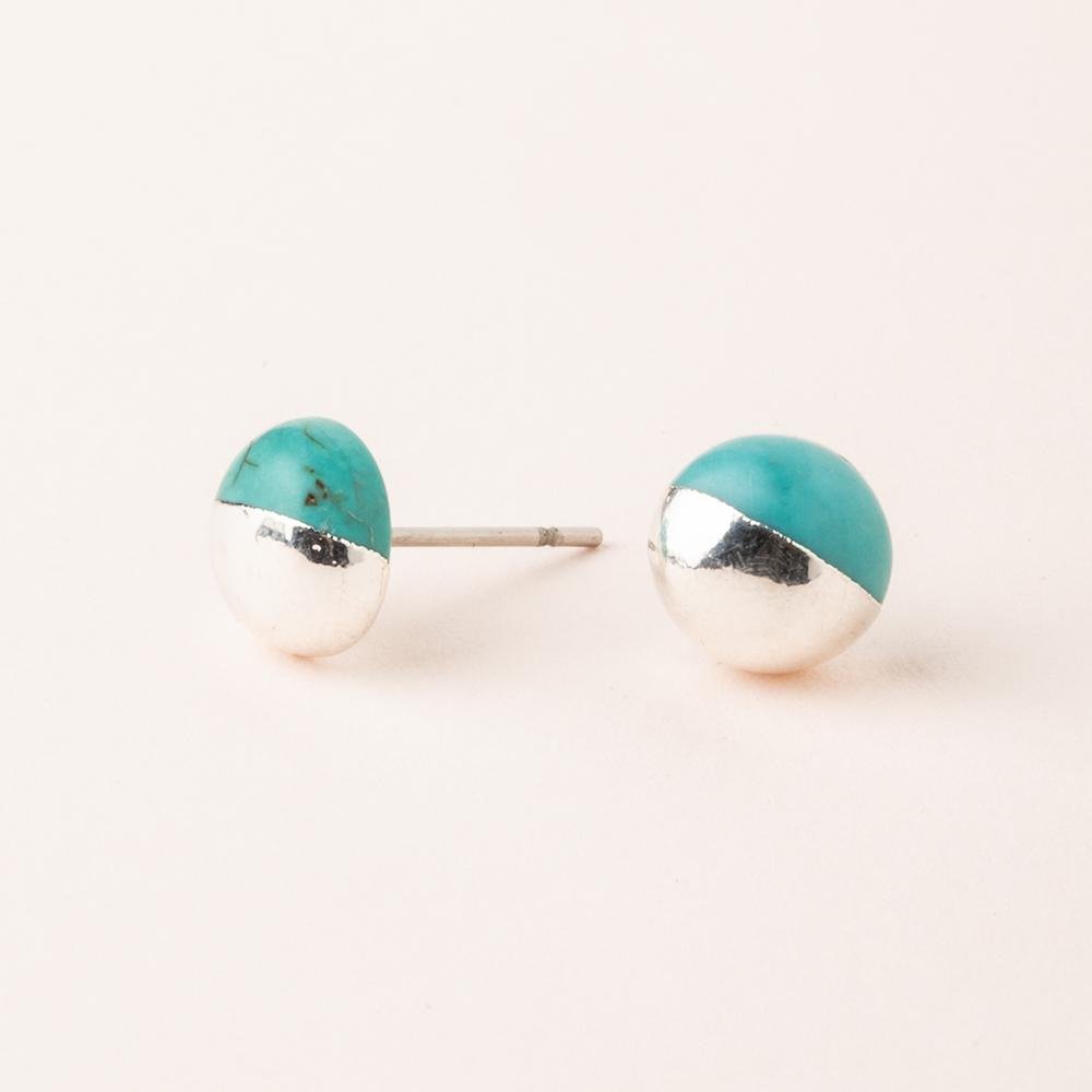 Dipped Stone Stud Earrings - Turquoise & Silver - Mockingbird on Broad