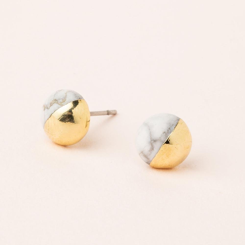 Dipped Stone Stud Earrings - Howlite & Gold - Mockingbird on Broad