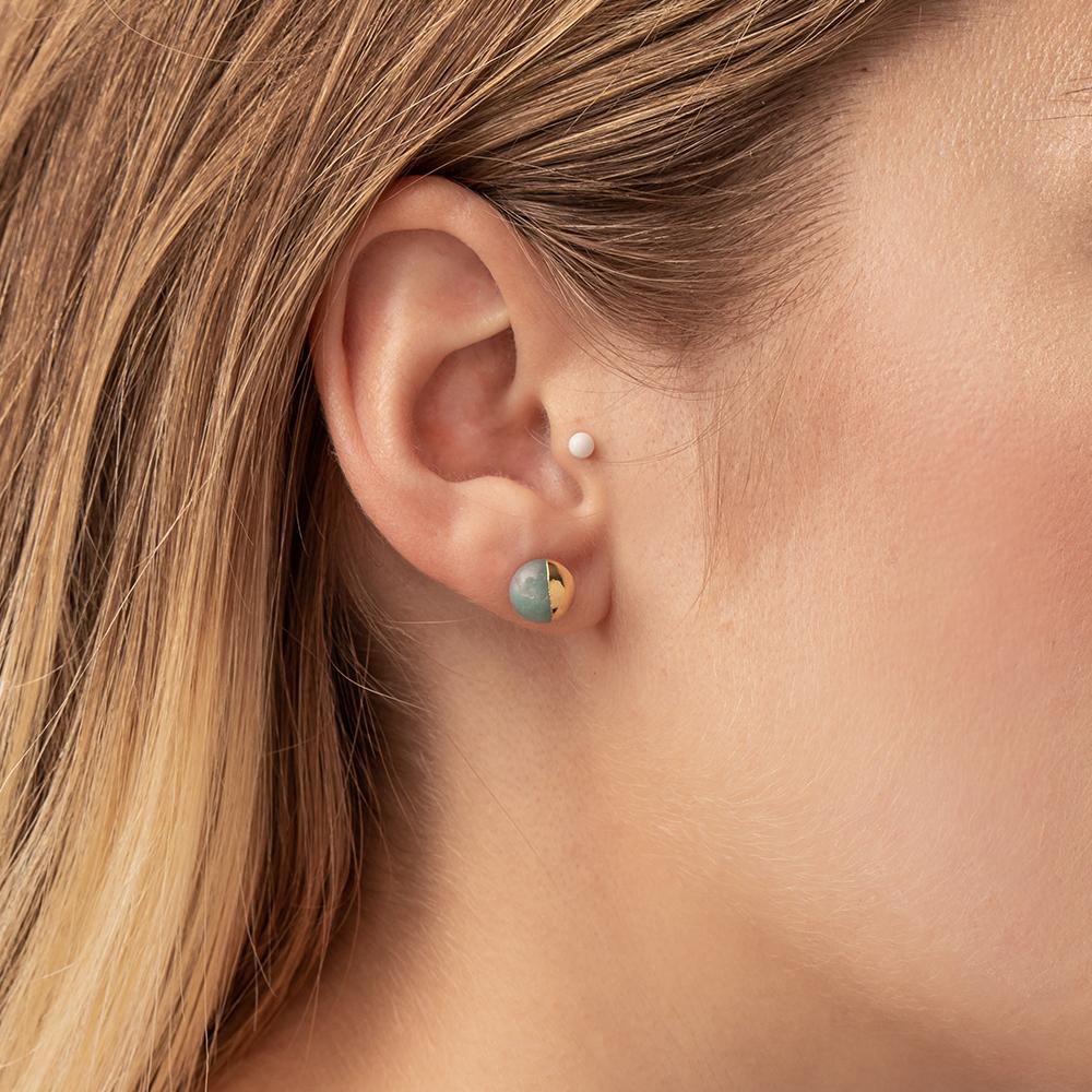 Dipped Stone Stud Earrings - Turquoise & Gold - Mockingbird on Broad