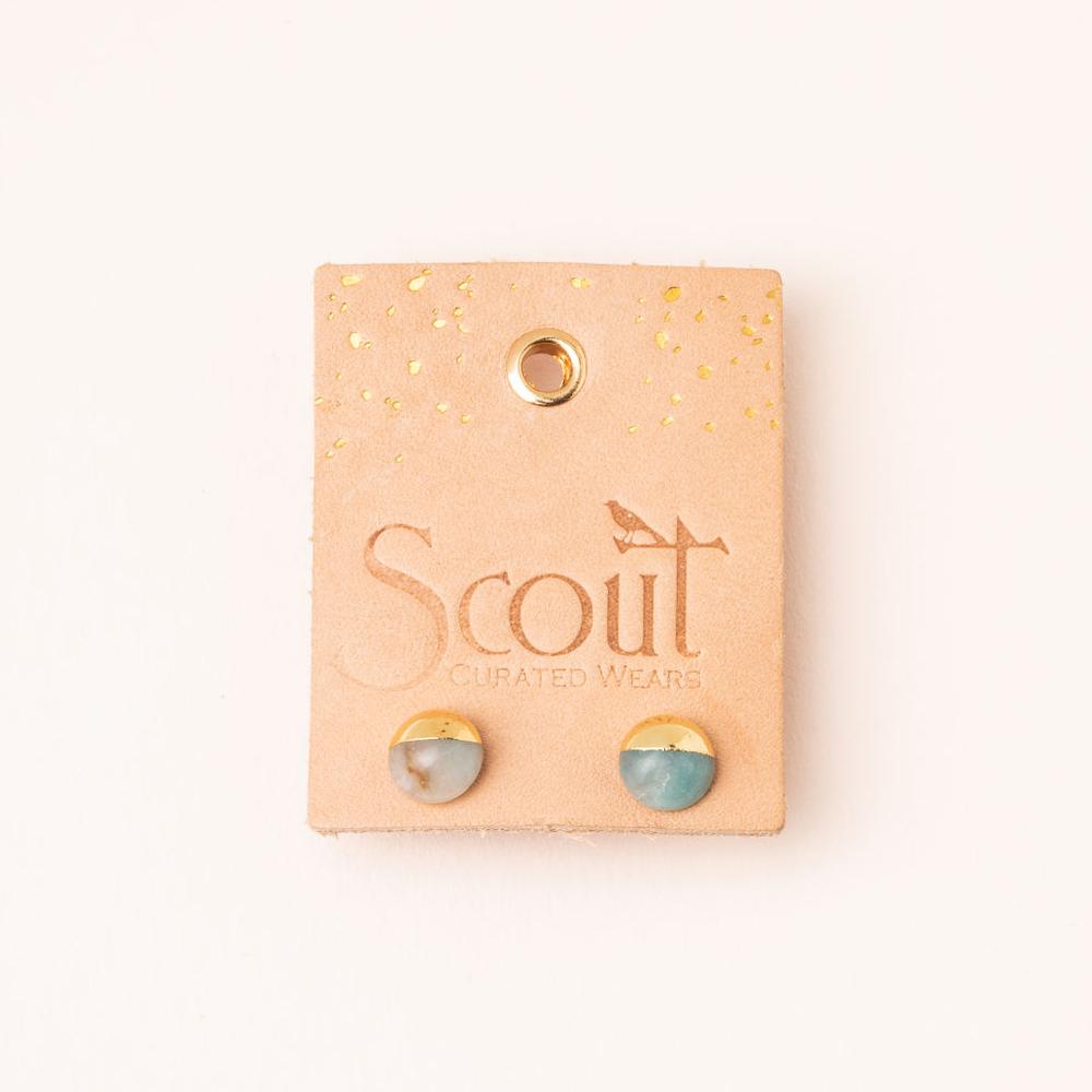 Dipped Stone Stud Earrings - Turquoise & Gold - Mockingbird on Broad
