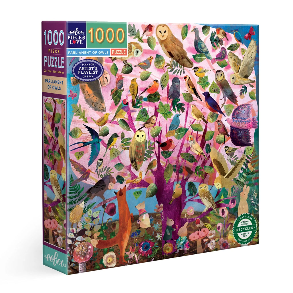 eeboo Puzzle - Parliament of Owls 1000 Piece Puzzle - Mockingbird on Broad