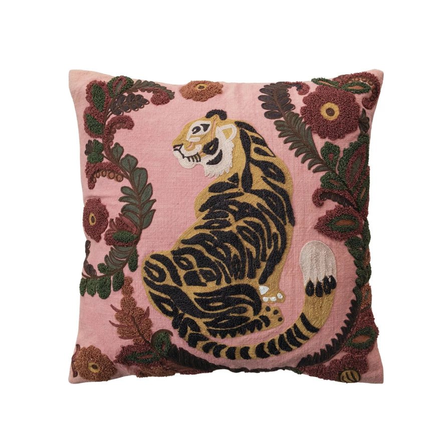 Embroidered Tiger Pillow - Mockingbird on Broad