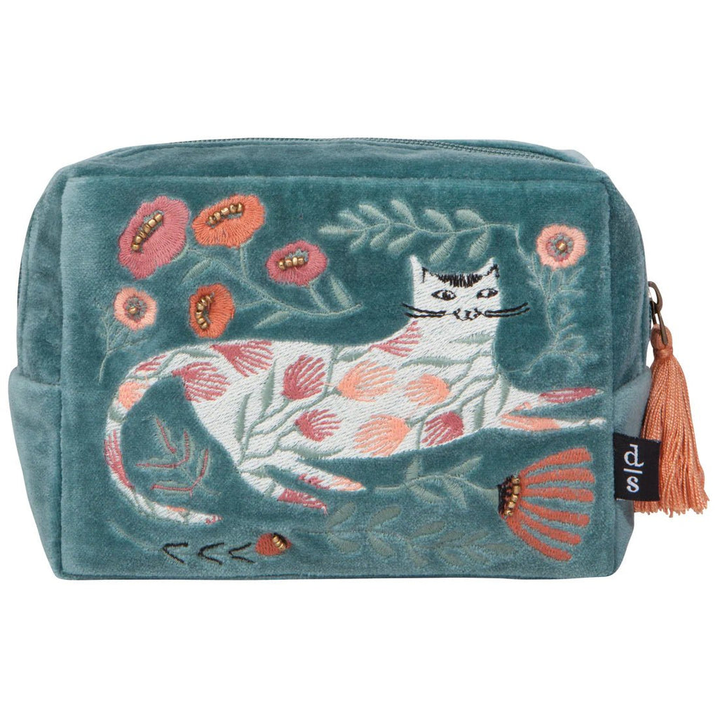 Embroidered Velvet Pouch - Catbloom - Mockingbird on Broad