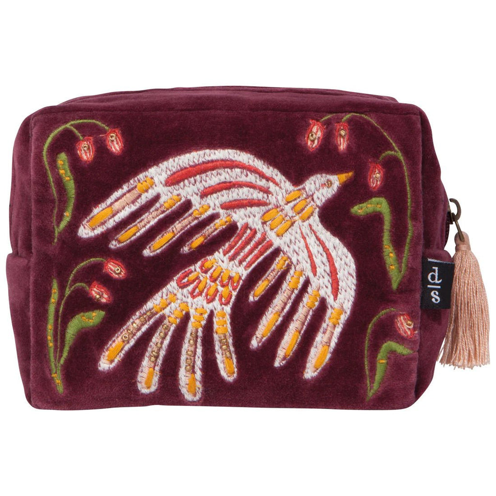 Embroidered Velvet Pouch - Plume - Mockingbird on Broad