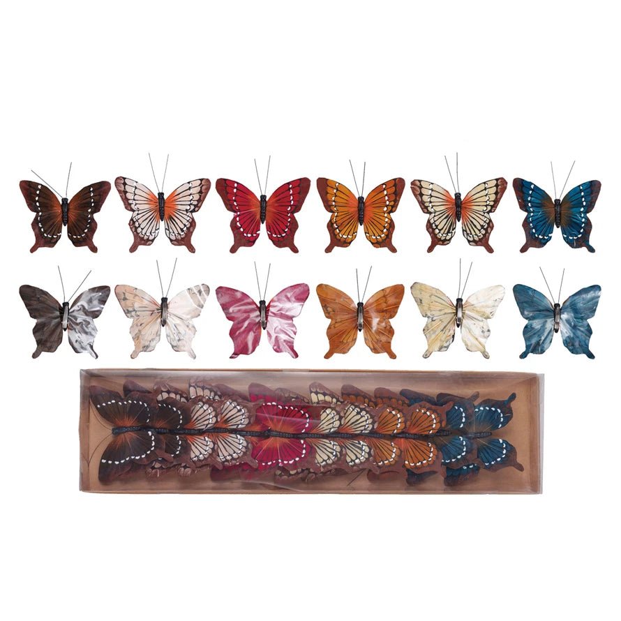 Fabric Butterfly Clip - on Ornaments, Boxed Set of 12 - Mockingbird on Broad