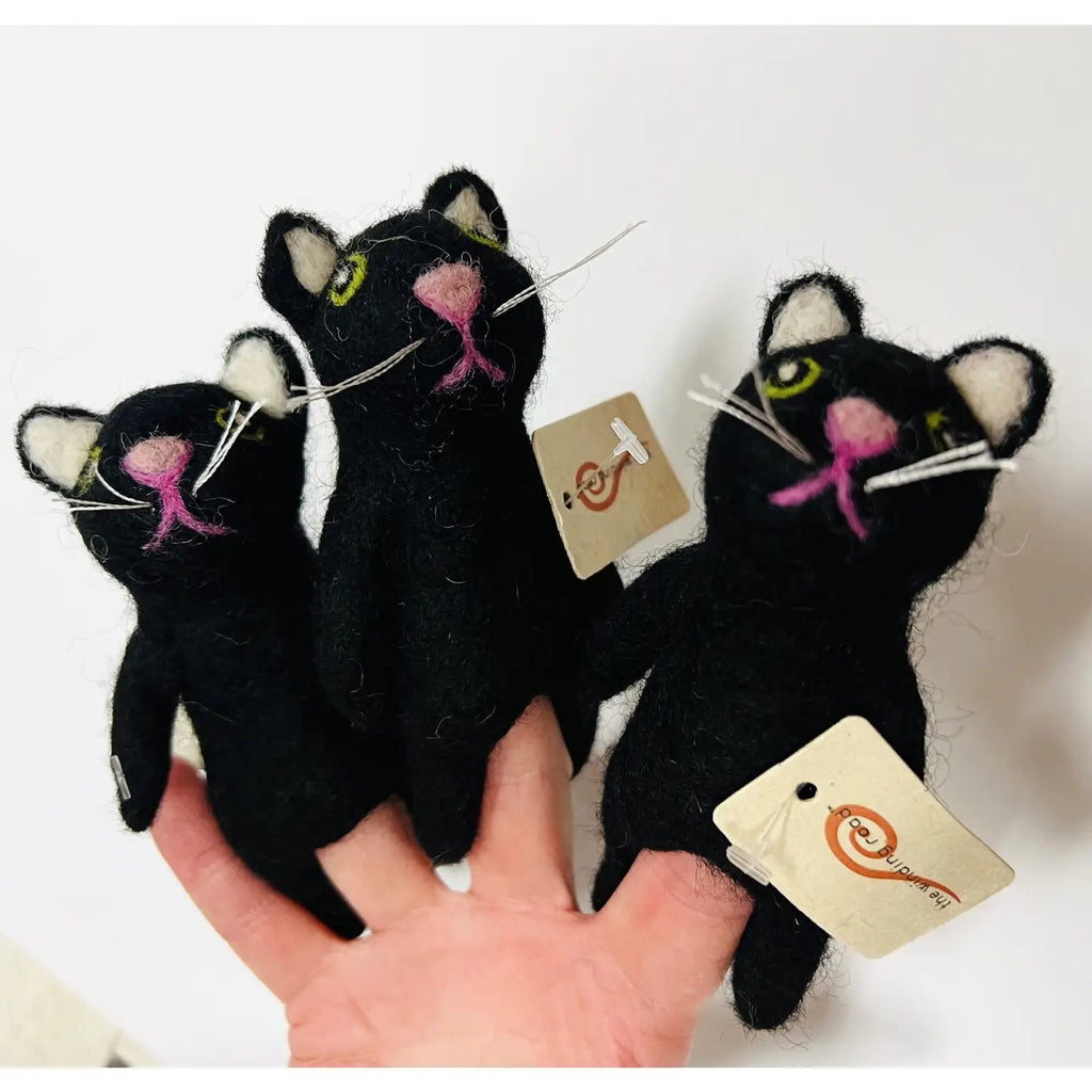 Felt Finger Puppet - Black cat - Mockingbird on Broad