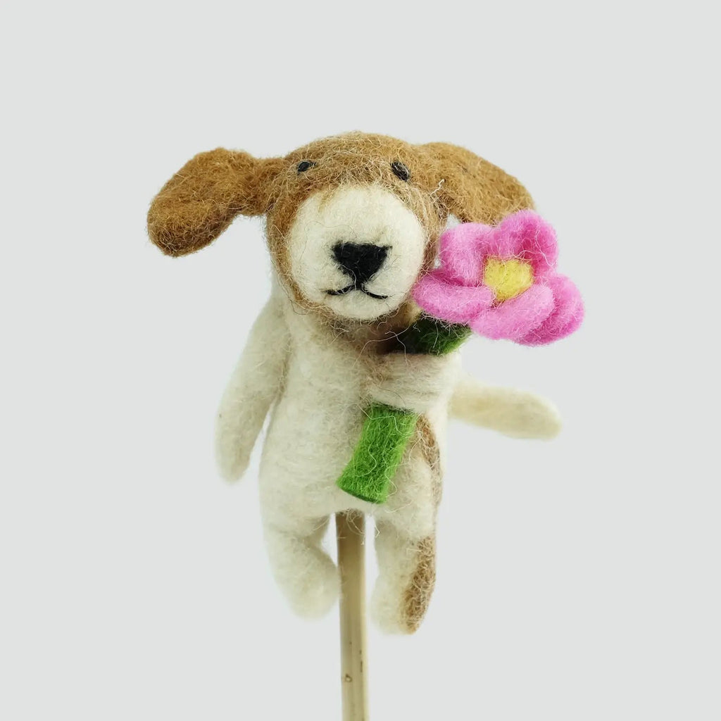 Felt Finger Puppet - Dog with Flower - Mockingbird on Broad