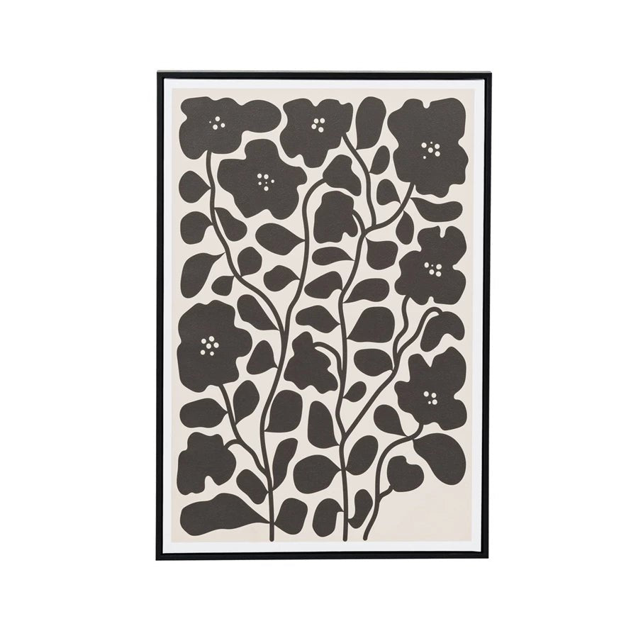 Framed Textured Paper Wall Décor w/ Flowers In Black & White - Mockingbird on Broad