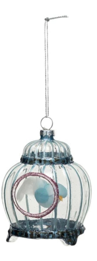 Glass Birdcage w/ Bird Ornament, 3 Styles - Mockingbird on Broad