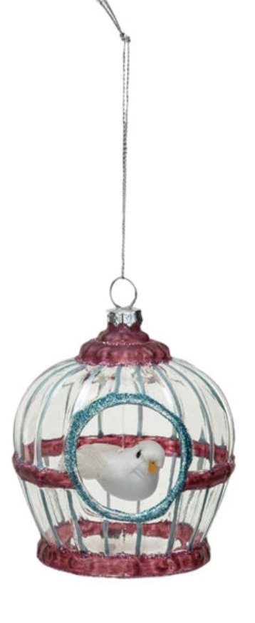 Glass Birdcage w/ Bird Ornament, 3 Styles - Mockingbird on Broad