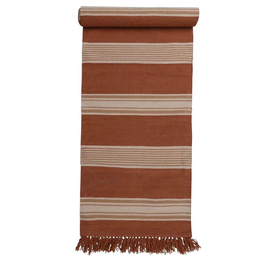 Hand - Woven Wool & Cotton Kilim Floor Runner & Fringe - Mockingbird on Broad