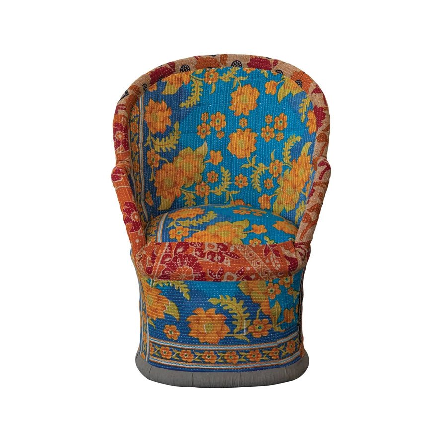 Handmade Vintage Cotton Kantha Upholstered Cane Chair - Mockingbird on Broad