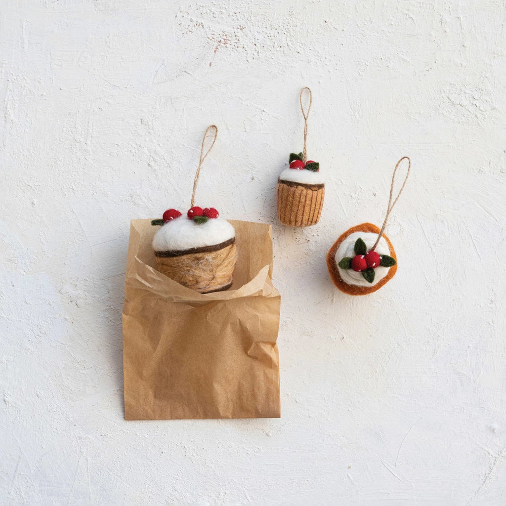 Handmade Wool Felt Cake Ornament, 3 Styles - Mockingbird on Broad