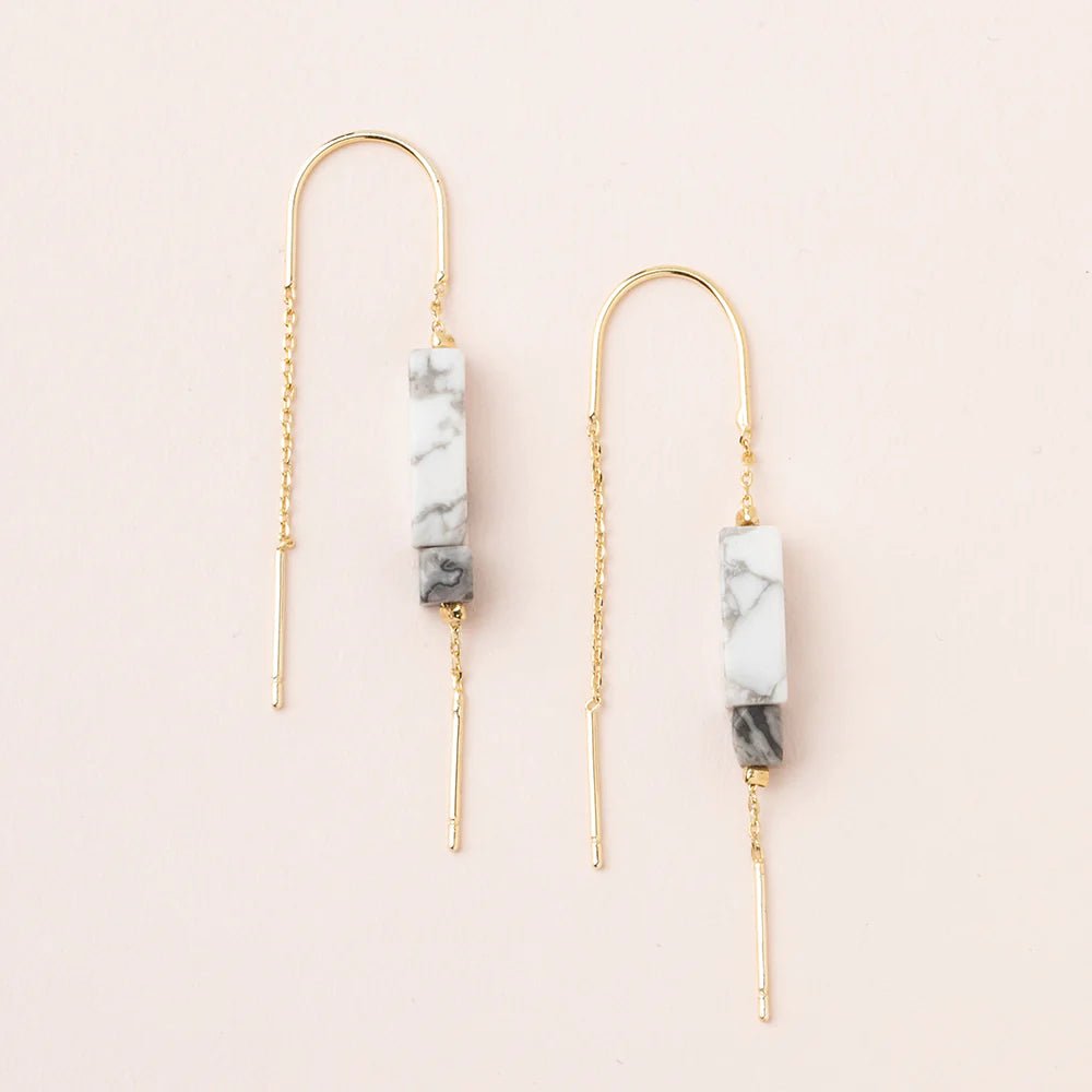 Stone Threader Earrings - Howlite/Gold - Mockingbird on Broad