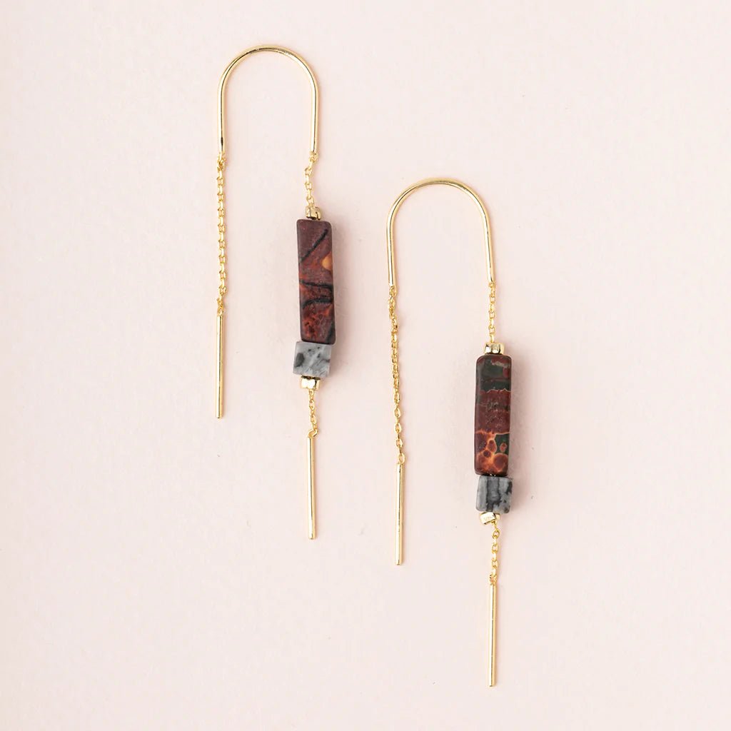Scout | Rectangle Stone Thread Earrings | Majestic Jasper\Gold - Mockingbird on Broad