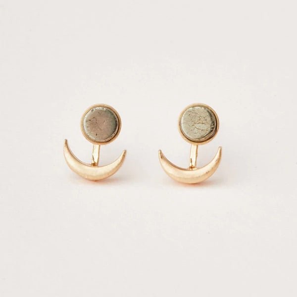 Scout Stone Moon Phase Earrings - Pyrite/Gold - Mockingbird on Broad